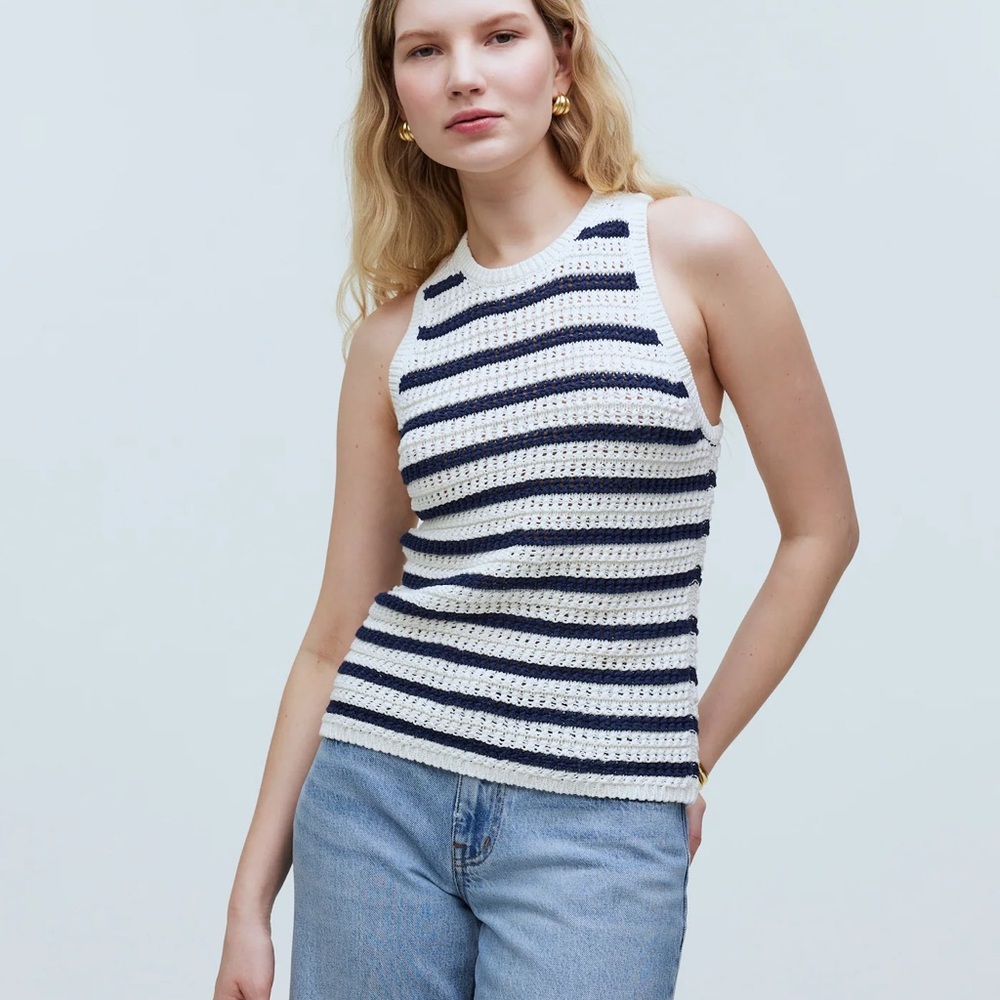 Madewell Crochet-Knit Crewneck Sweater Tank In Bright Ivory Size small NWT coast